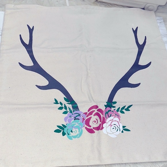 Floral Antler Canvas throw pillow cover - Picture 1 of 4